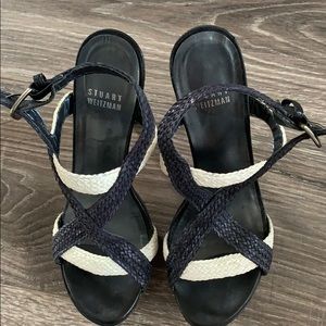 Platform heels. Wicker straps. Leather sole.